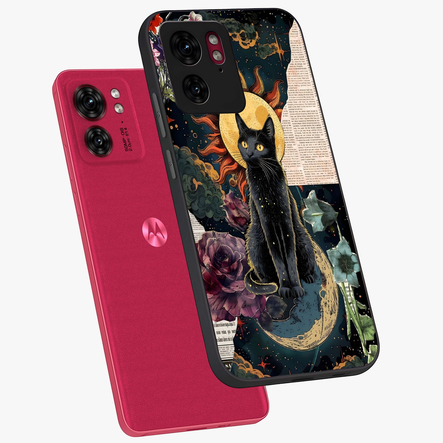 Celestial Black Cat Glass Case displayed in angled mockup highlighting cosmic black cat design with celestial aesthetic.