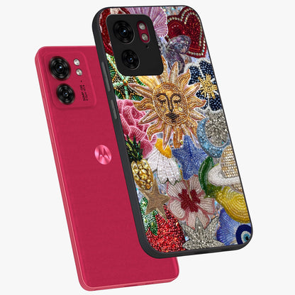Celestial Floral and Playful Glass Case displayed in angled mockup highlighting playful floral design with dreamy celestial elements.
