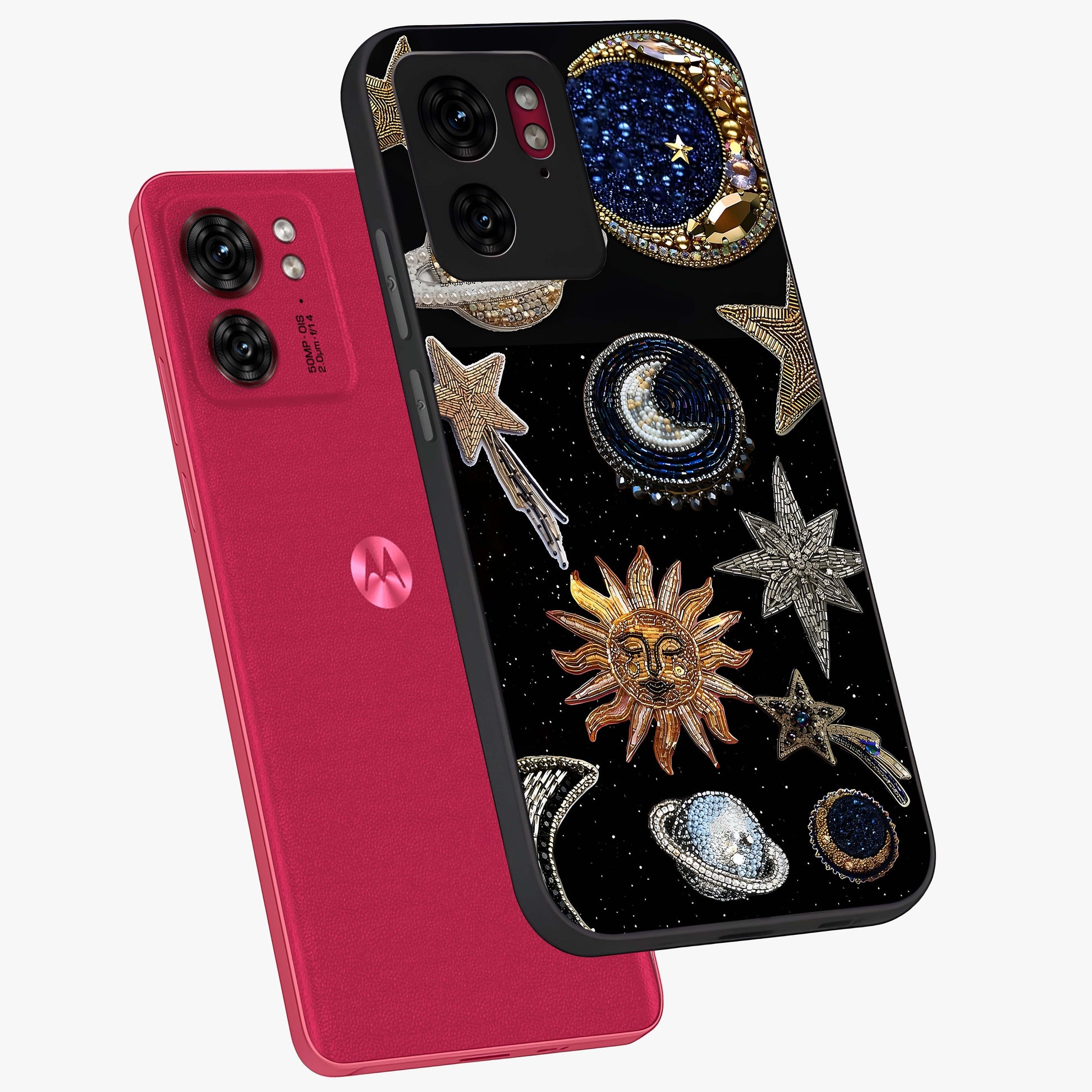 Celestial Gem Constellations Glass Case displayed in angled mockup highlighting gemstone inspired constellation design.