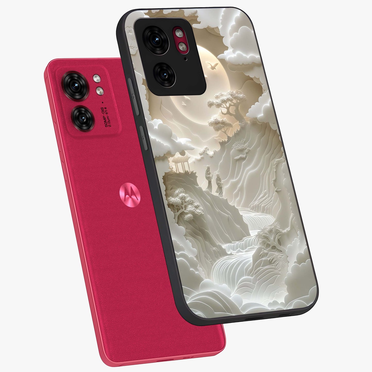 Celestial Origami Glass Case displayed in angled mockup highlighting geometric origami design with cosmic aesthetic theme.