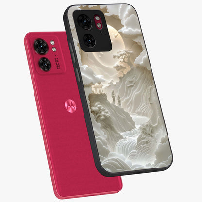 Celestial Origami Glass Case displayed in angled mockup highlighting geometric origami design with cosmic aesthetic theme.