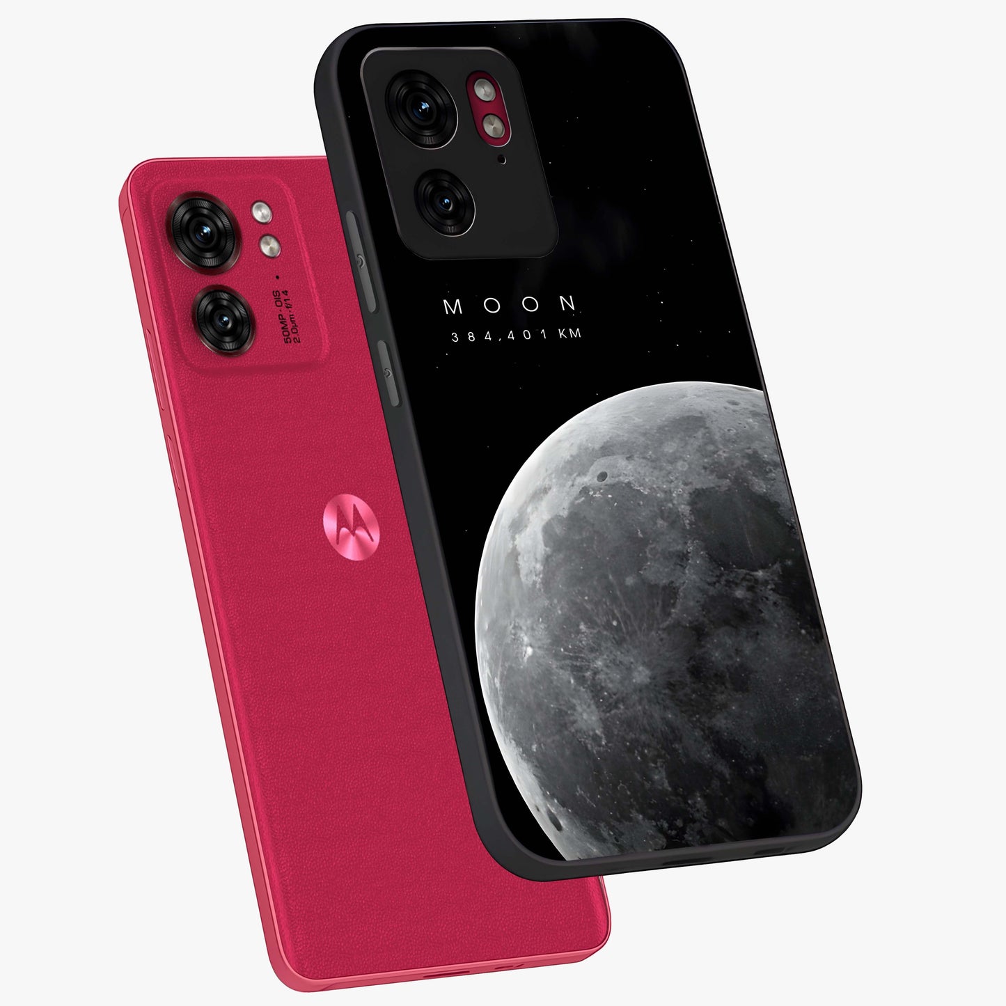 Cosmic Moon Glow Glass Case displayed in angled mockup highlighting celestial moon design with cosmic aesthetic theme.