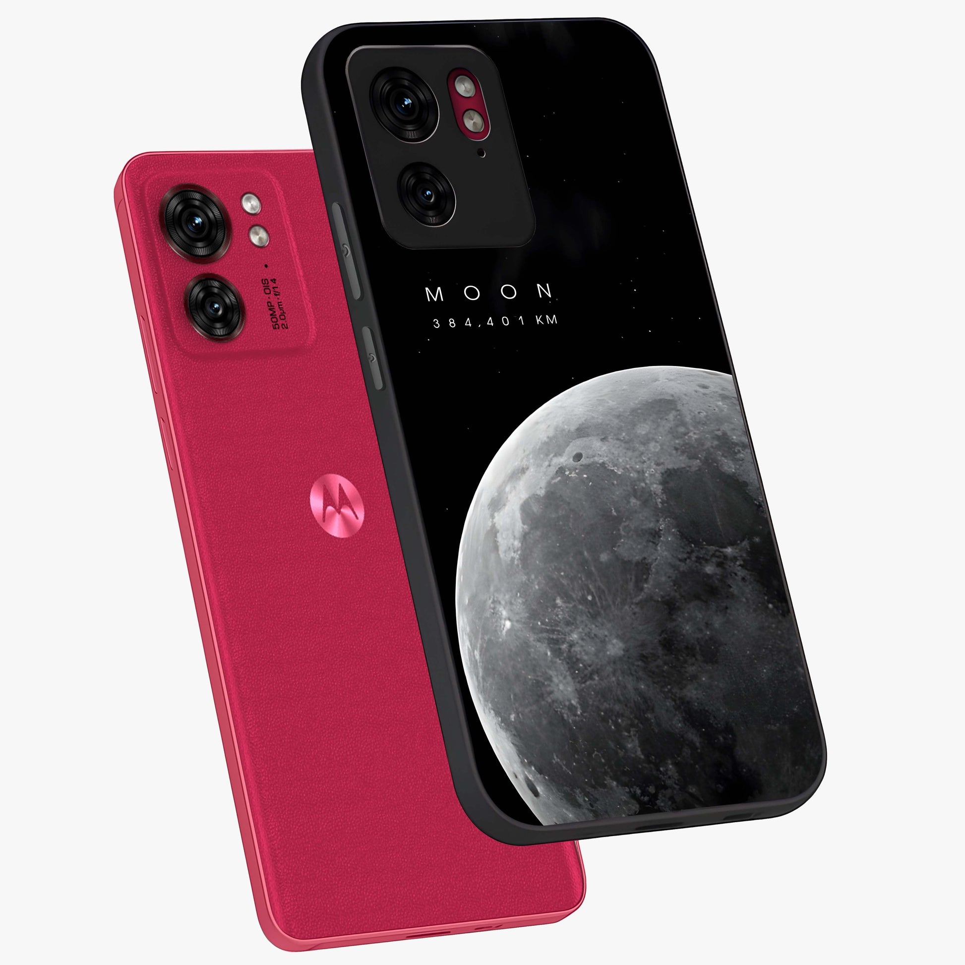 Cosmic Moon Glow Glass Case displayed in angled mockup highlighting celestial moon design with cosmic aesthetic theme.