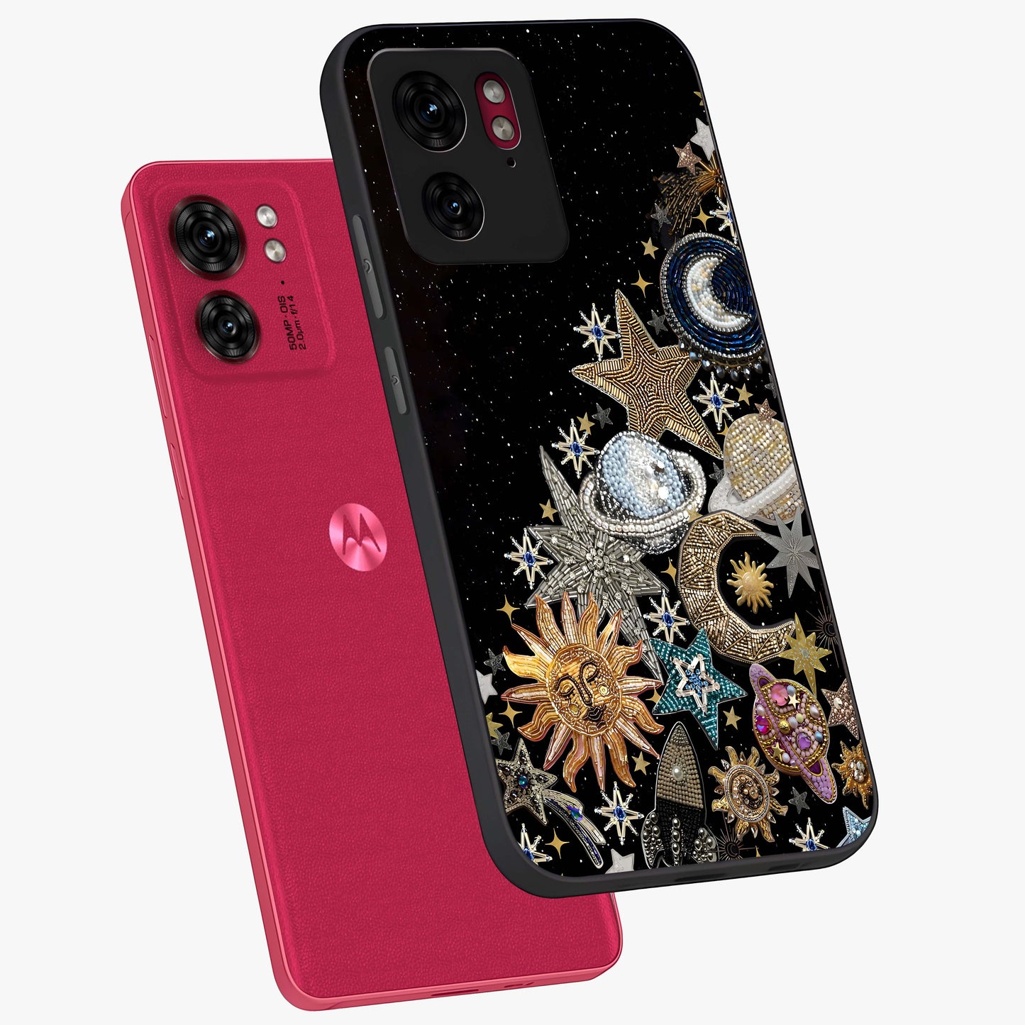 Cosmic Sparkle Dreams Glass Case displayed in angled mockup highlighting dreamy star sparkle design with celestial aesthetic.