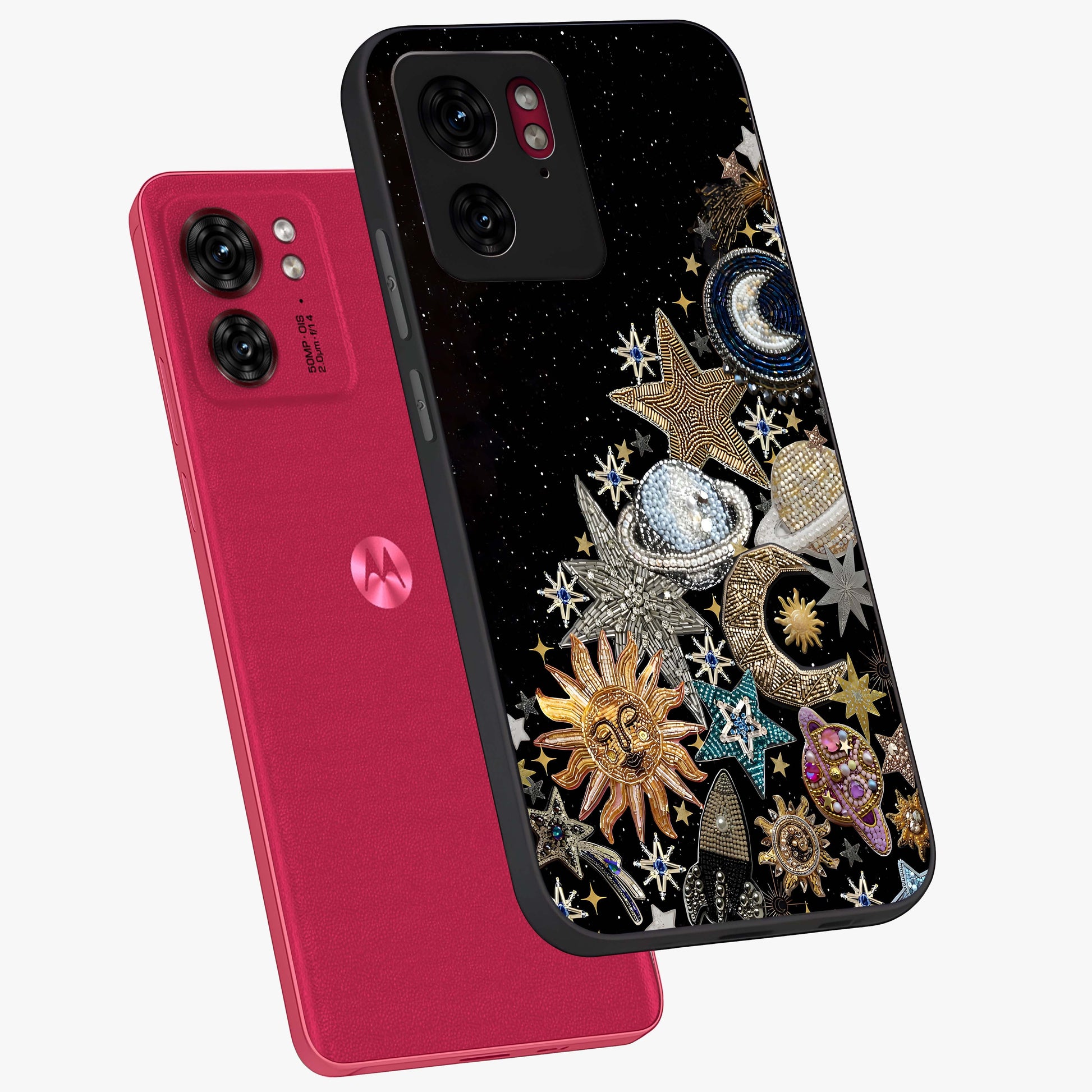 Cosmic Sparkle Dreams Glass Case displayed in angled mockup highlighting dreamy star sparkle design with celestial aesthetic.
