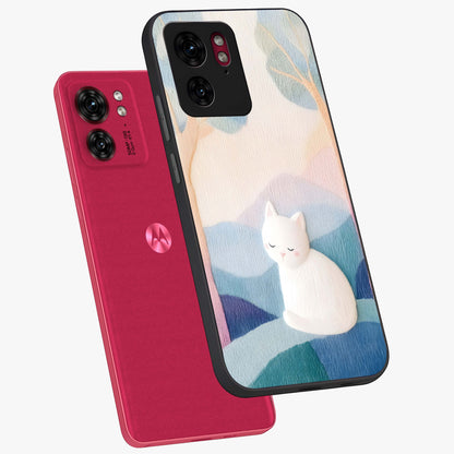 Cotton Dream Cat Glass Case displayed in angled mockup highlighting cute feline illustration with pastel aesthetic style.