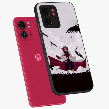 Crimson Crow Ascension Glass Case displayed in angled mockup highlighting powerful crow illustration with dark crimson aesthetic.