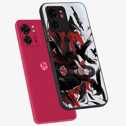 Crimson Crow Illusion Glass Case displayed in angled mockup highlighting mysterious crow graphic with dark aesthetic style.