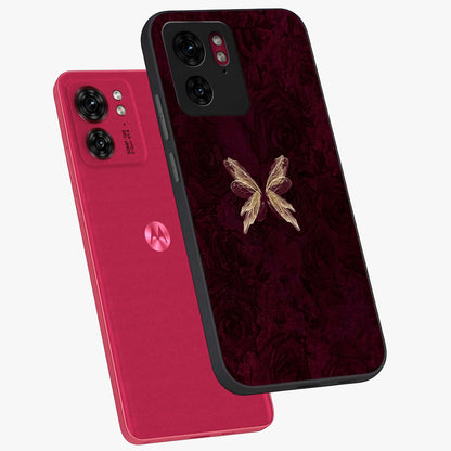Crimson Fade Butterfly Glass Case displayed in angled mockup highlighting elegant butterfly design with crimson gradient aesthetic.