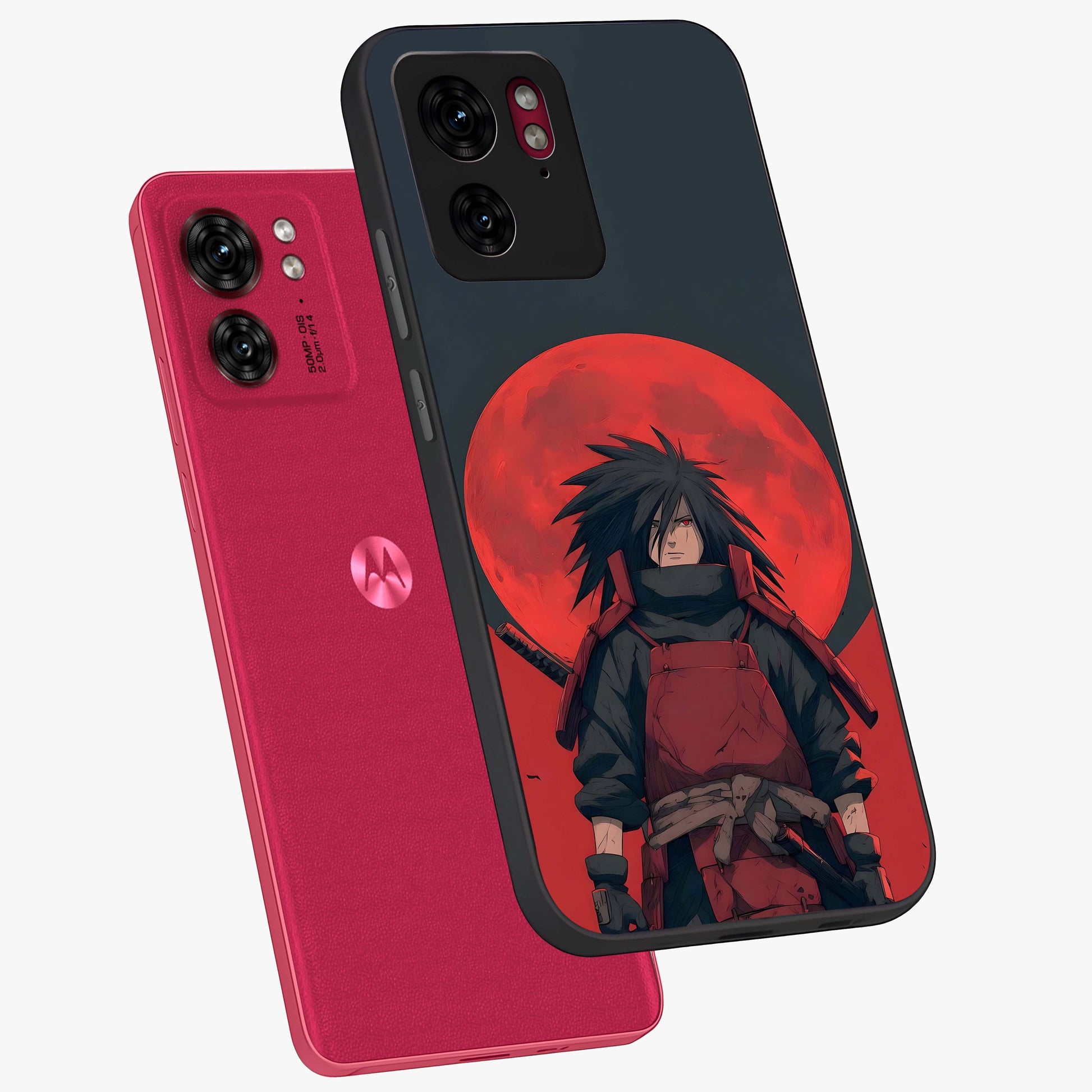Crimson Moon Warlord Glass Case displayed in angled mockup highlighting dramatic crimson moon design with fantasy aesthetic.