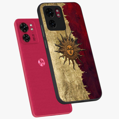 Crimson Sun Majesty Glass Case displayed in angled mockup highlighting majestic crimson sun design with bold aesthetic style.