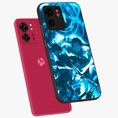 Cursed Energy Clash Glass Case displayed in angled mockup highlighting powerful battle inspired graphic with anime style aesthetic.