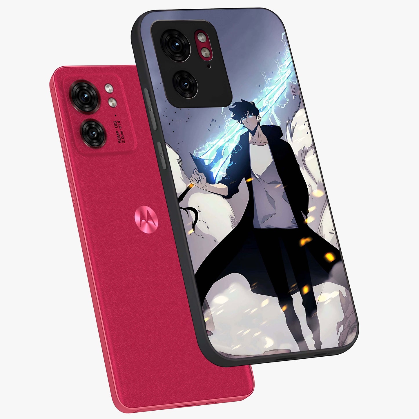 Dark Lightning Anime Warrior Glass Case displayed in angled mockup highlighting powerful lightning themed anime illustration.