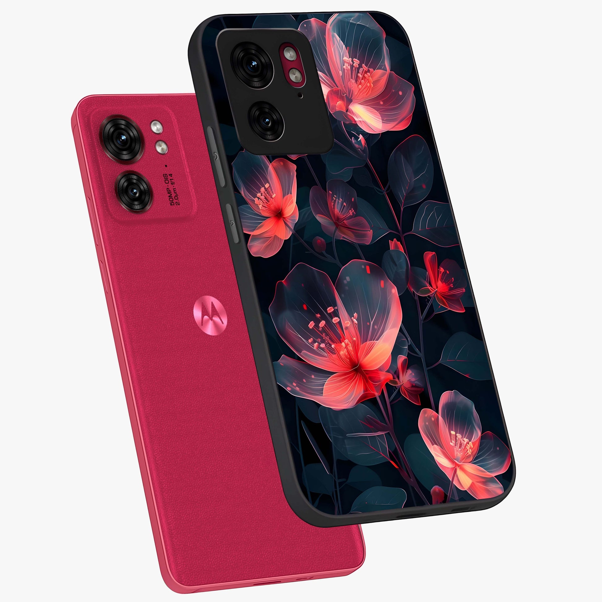 Dark Shade of Flower Glass Case displayed in angled mockup highlighting moody floral illustration with aesthetic dark tones.
