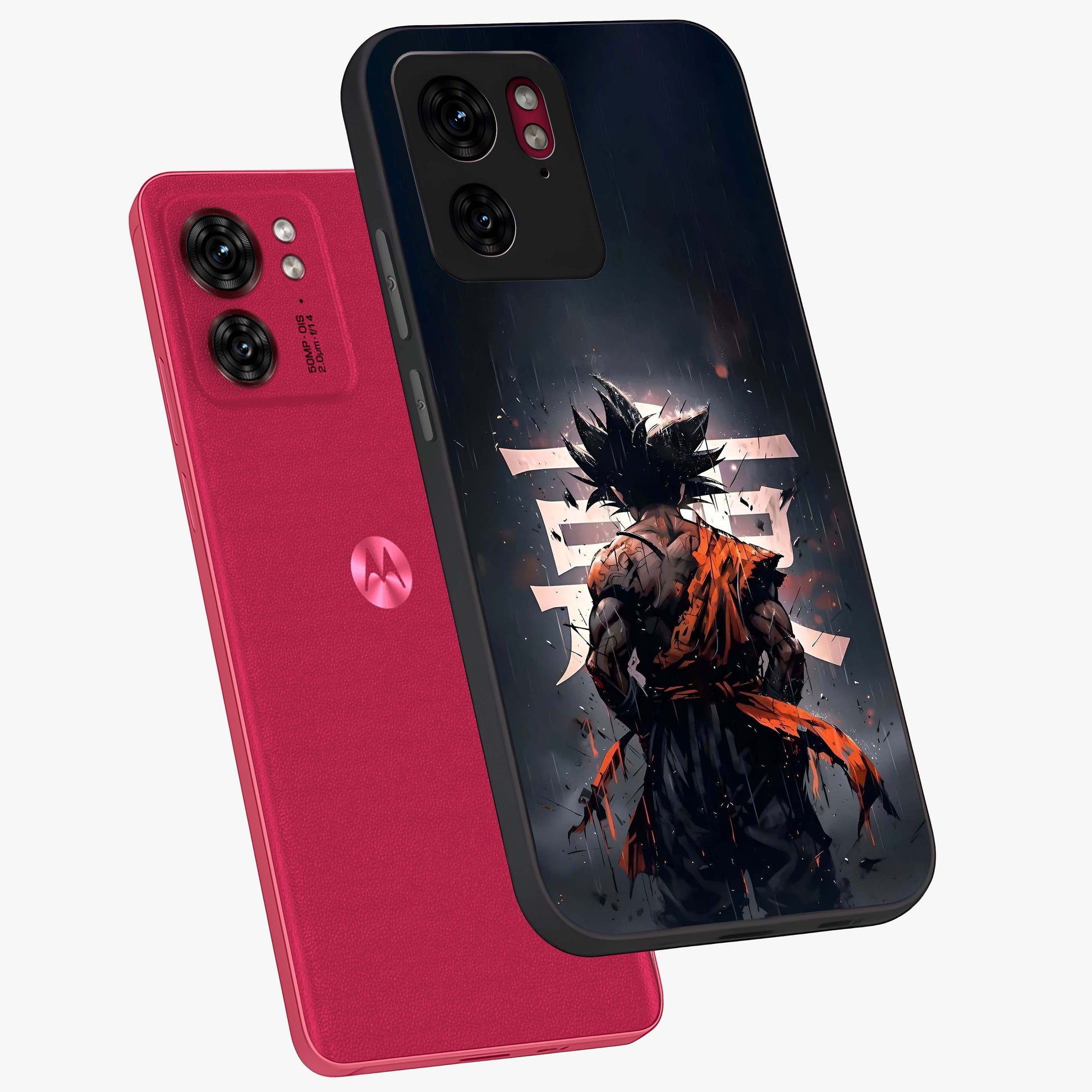 Dark Warrior In Rain Glass Case displayed in angled mockup highlighting dramatic warrior illustration with dark rain aesthetic.