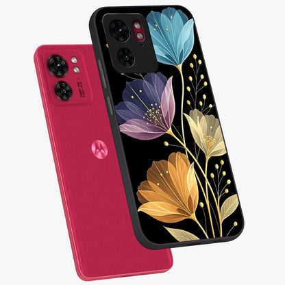 Delicate Multicolor Flowers Glass Case displayed in angled mockup highlighting colorful flower pattern with soft aesthetic style.