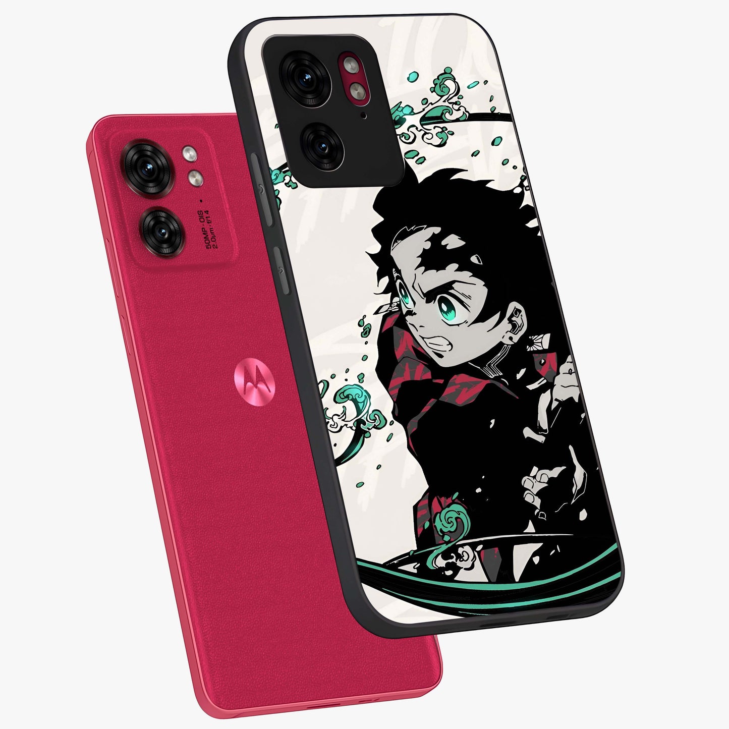 Demon Slayer Glass Case displayed in angled mockup highlighting dramatic anime character design with action aesthetic.