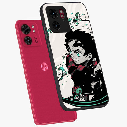 Demon Slayer Glass Case displayed in angled mockup highlighting dramatic anime character design with action aesthetic.