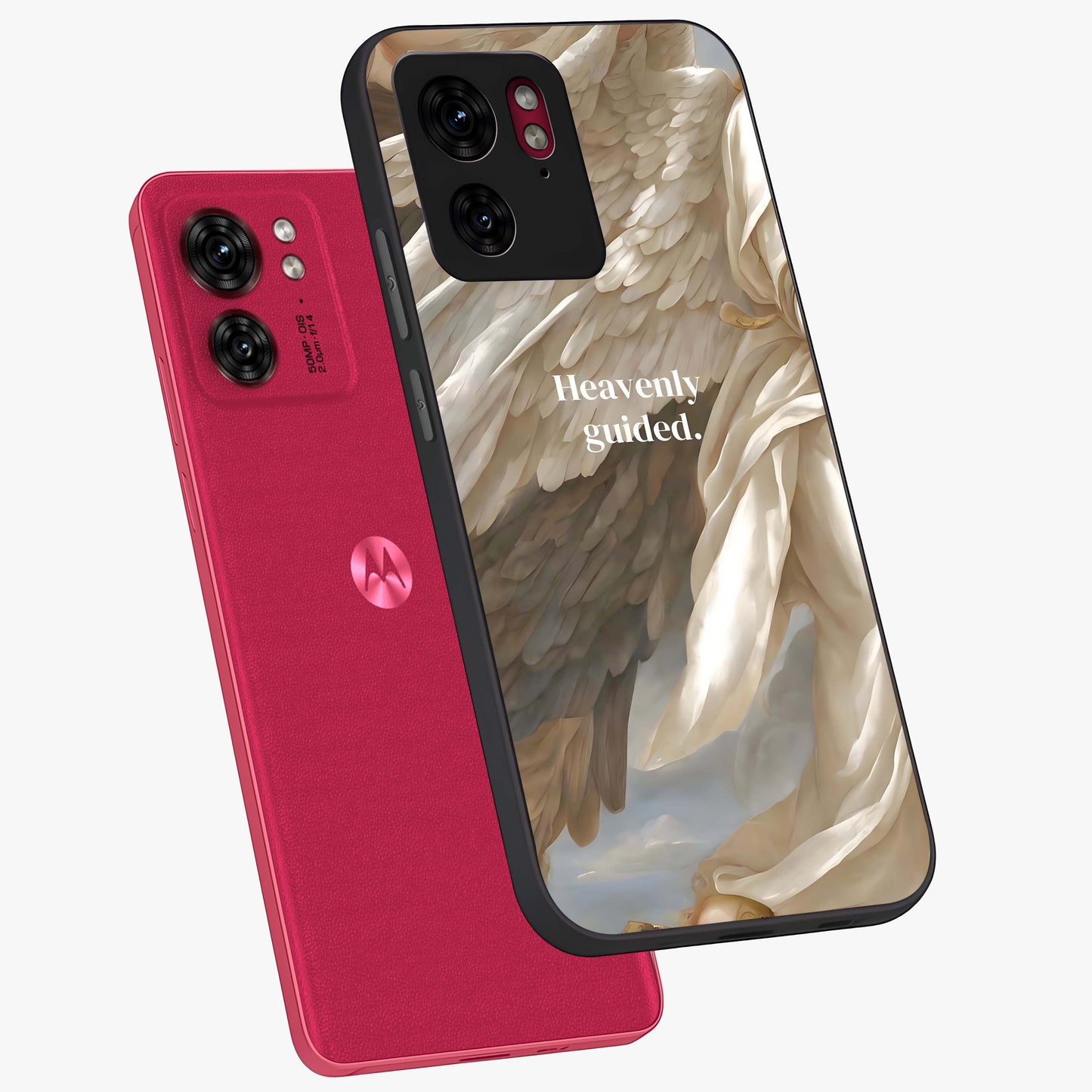 Divine Winged Grace Glass Case displayed in angled mockup highlighting graceful wing design with divine aesthetic style.