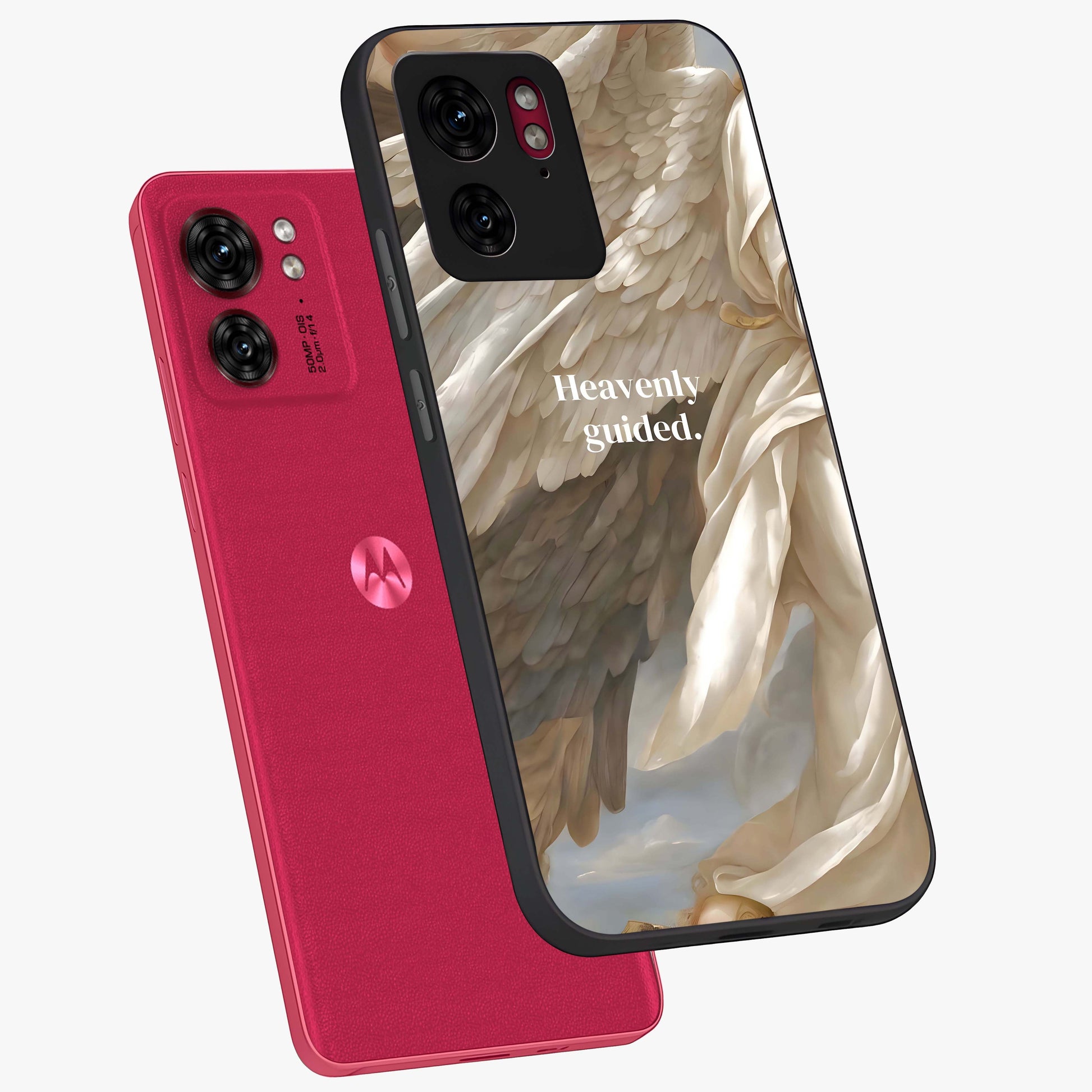 Divine Winged Grace Glass Case displayed in angled mockup highlighting graceful wing design with divine aesthetic style.