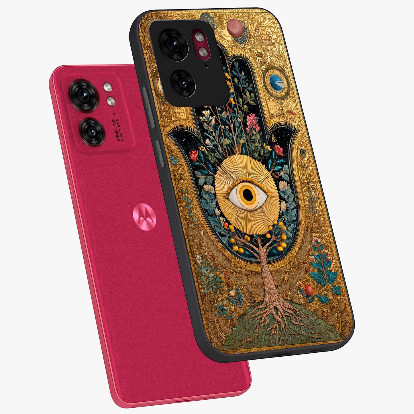 Ethereal Evil Eye Glass Case displayed in angled mockup highlighting protective evil eye symbol with spiritual aesthetic design.
