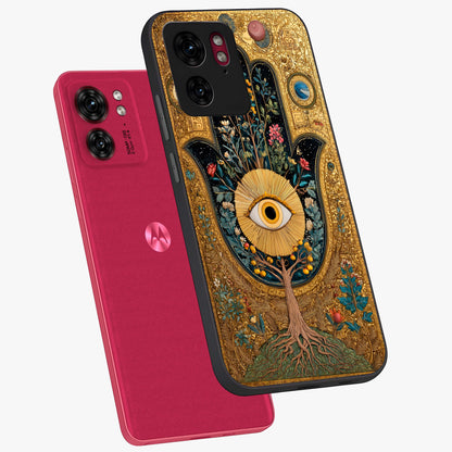 Ethereal Evil Eye Glass Case displayed in angled mockup highlighting protective evil eye symbol with spiritual aesthetic design.