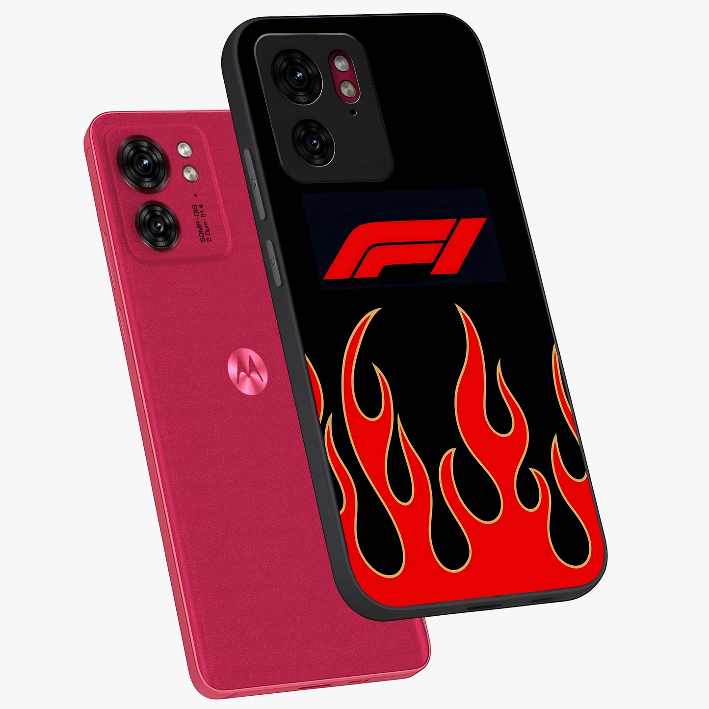 Fire F11 Glass Case displayed in angled mockup highlighting bold fire inspired graphic with energetic aesthetic style.