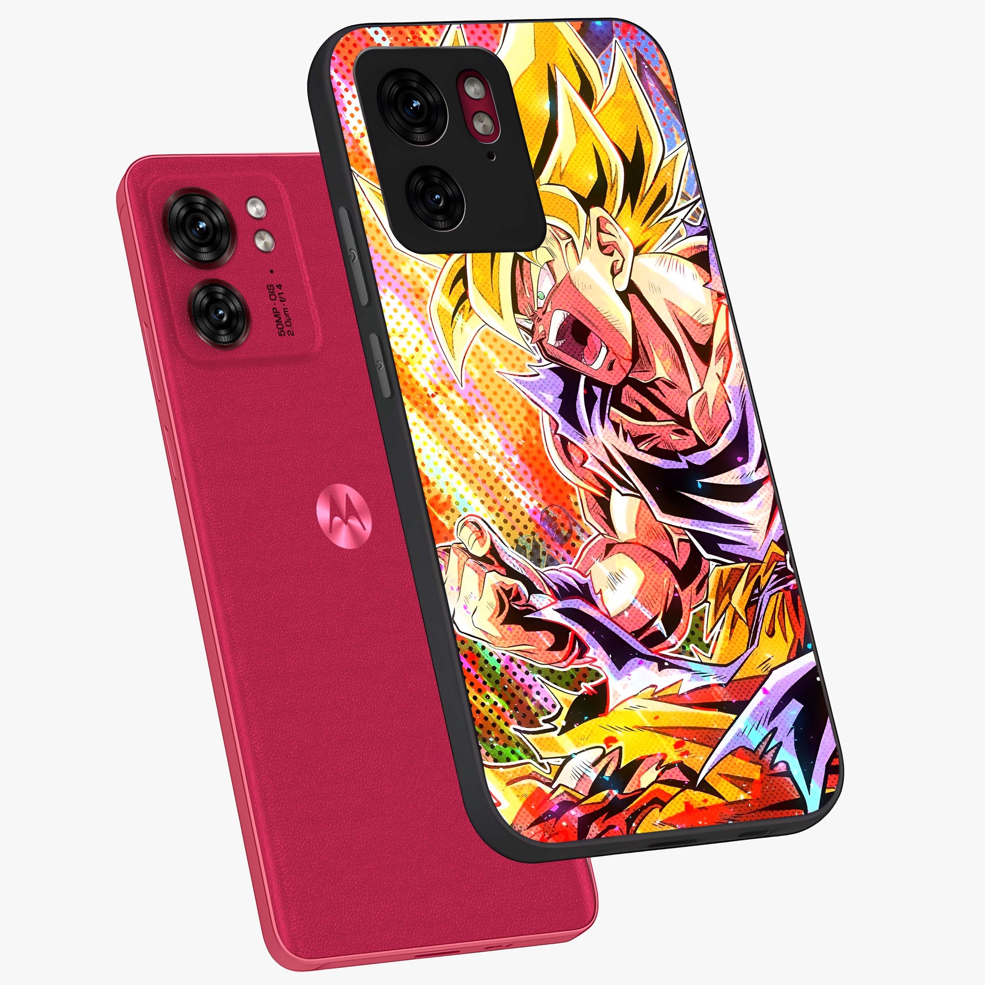 Firing Goku Glass Case displayed in angled mockup highlighting dynamic anime character design with action aesthetic.