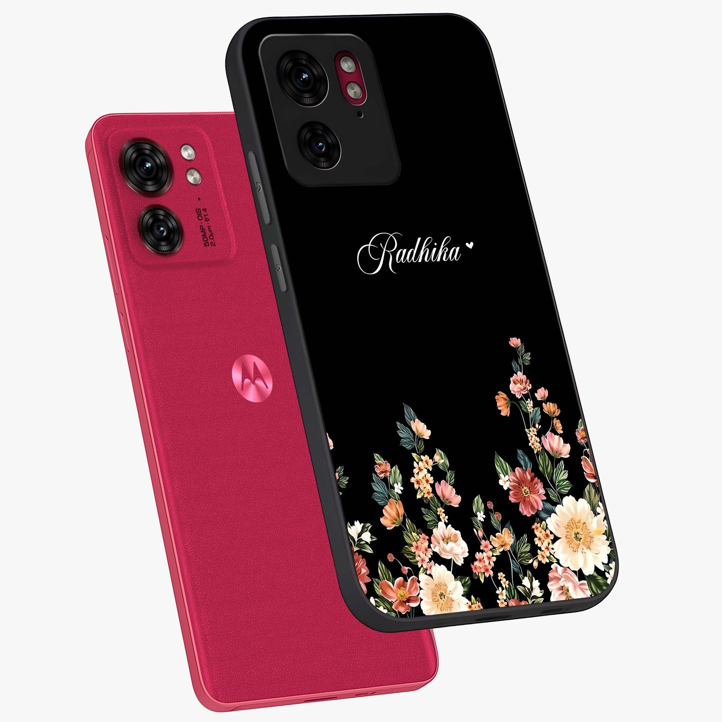 Floral Design With a Custom Personalized Name Glass Case displayed in angled mockup highlighting elegant floral pattern with custom name feature.