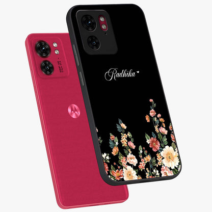 Floral Design With a Custom Personalized Name Glass Case displayed in angled mockup highlighting elegant floral pattern with custom name feature.