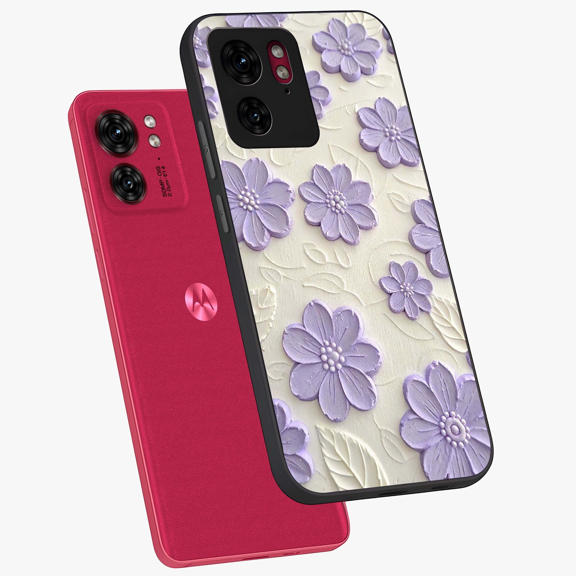 Floral Wall Art With Purple Flowers Glass Case displayed in angled mockup highlighting vibrant purple floral illustration with artistic aesthetic.