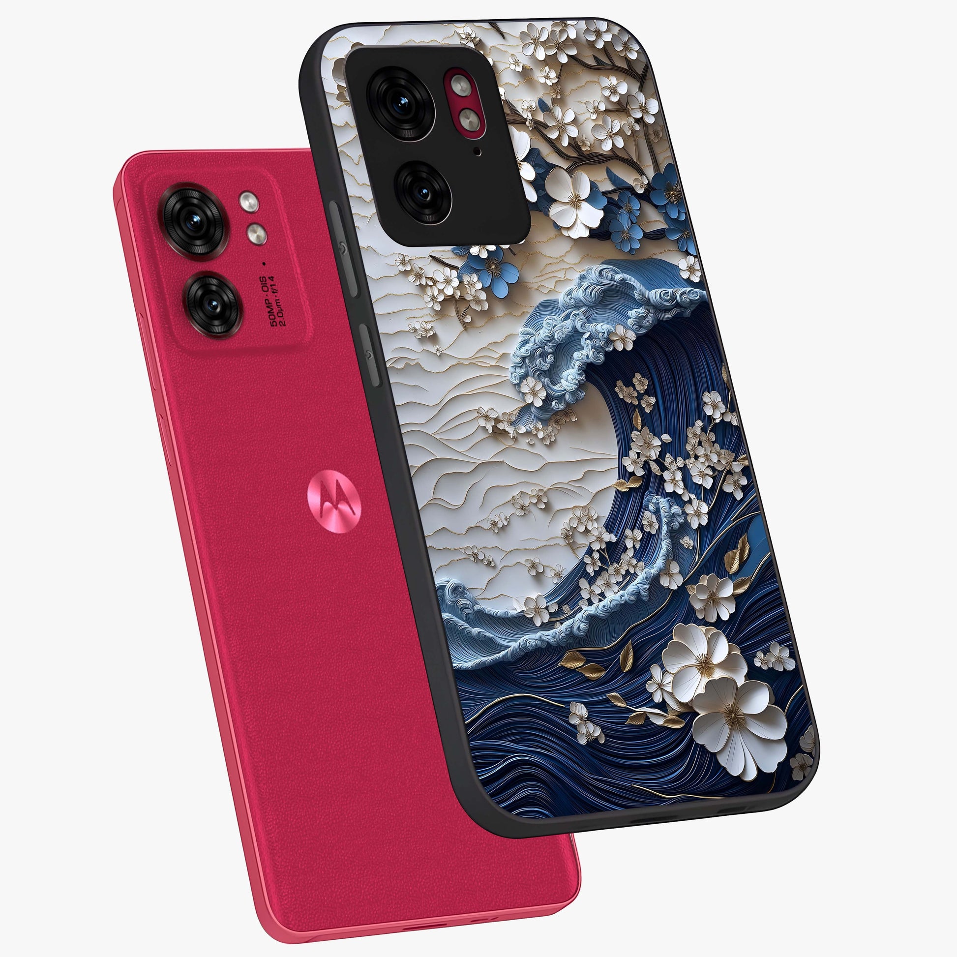 Floral Wave Origami Glass Case displayed in angled mockup highlighting geometric origami flower design with modern aesthetic style.