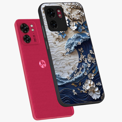 Floral Wave Origami Glass Case displayed in angled mockup highlighting geometric origami flower design with modern aesthetic style.