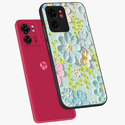 Frosted Petal Garden Glass Case displayed in angled mockup highlighting delicate flower petal design with calm garden aesthetic.