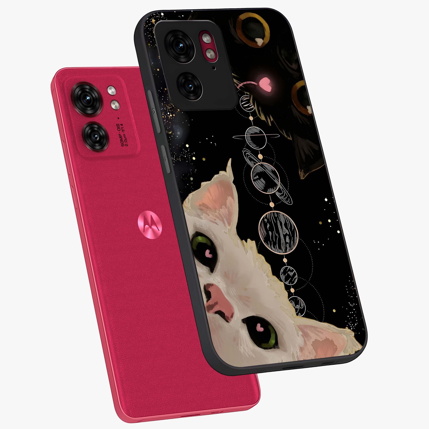 Galactic Cat Glass Case displayed in angled mockup highlighting celestial feline illustration with galaxy aesthetic style.
