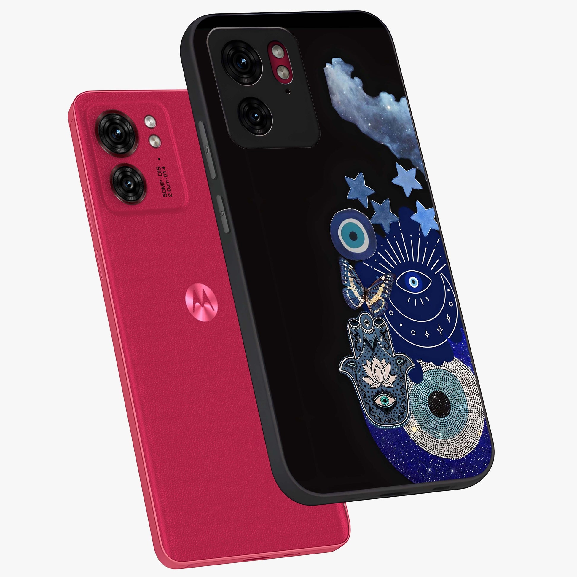 Galactic Charm Cluster Glass Case displayed in angled mockup highlighting luminous galaxy inspired design with dreamy aesthetic.