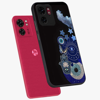 Galactic Charm Cluster Glass Case displayed in angled mockup highlighting luminous galaxy inspired design with dreamy aesthetic.
