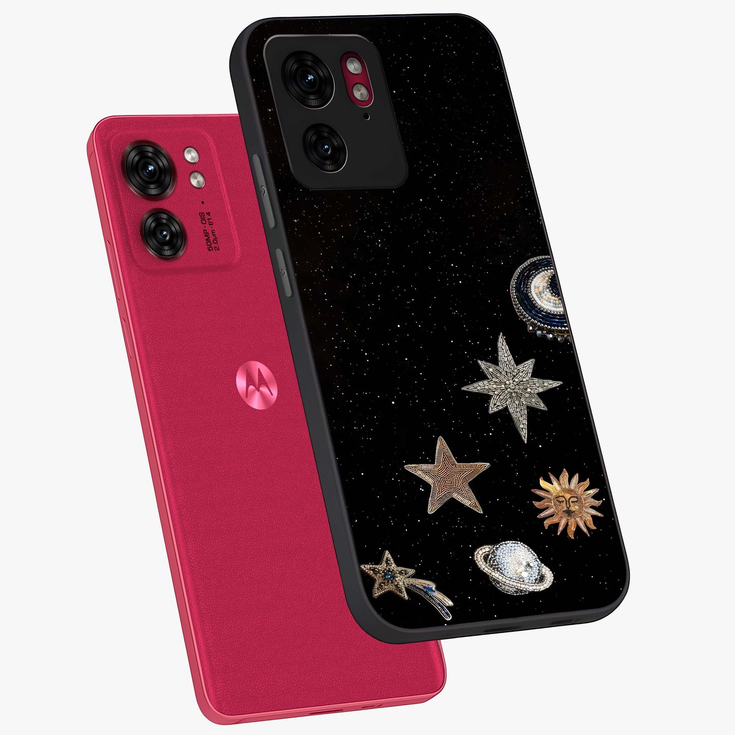 Galactic Charm Glow Glass Case displayed in angled mockup highlighting luminous galaxy inspired design with dreamy aesthetic.
