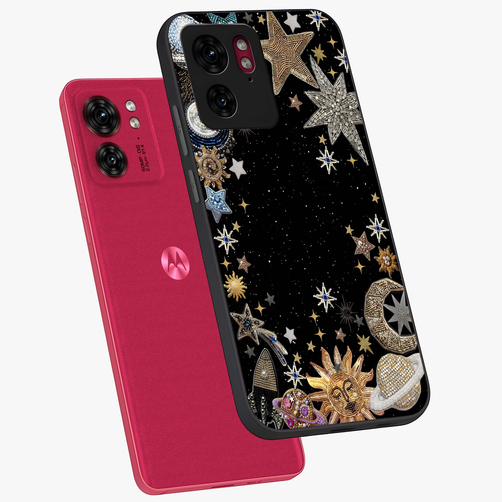 Galactic Jewel Stars Glass Case displayed in angled mockup highlighting shining celestial star design with cosmic aesthetic style.