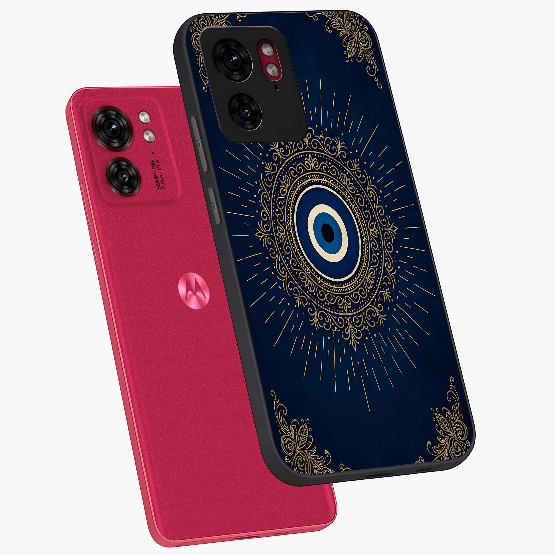 Golden Celestial Charm Glass Case displayed in angled mockup highlighting sparkling cosmic charm design with celestial aesthetic.