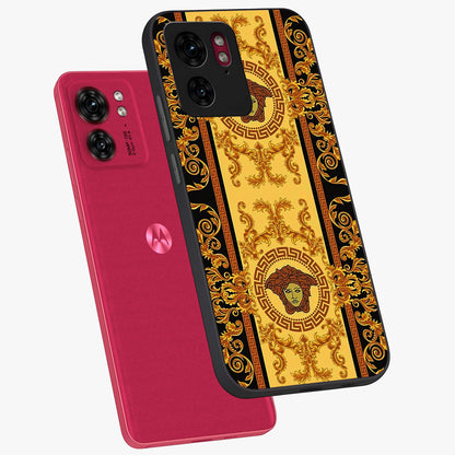 Golden Lotus Glow Glass Case displayed in angled mockup highlighting radiant lotus illustration with spiritual aesthetic.