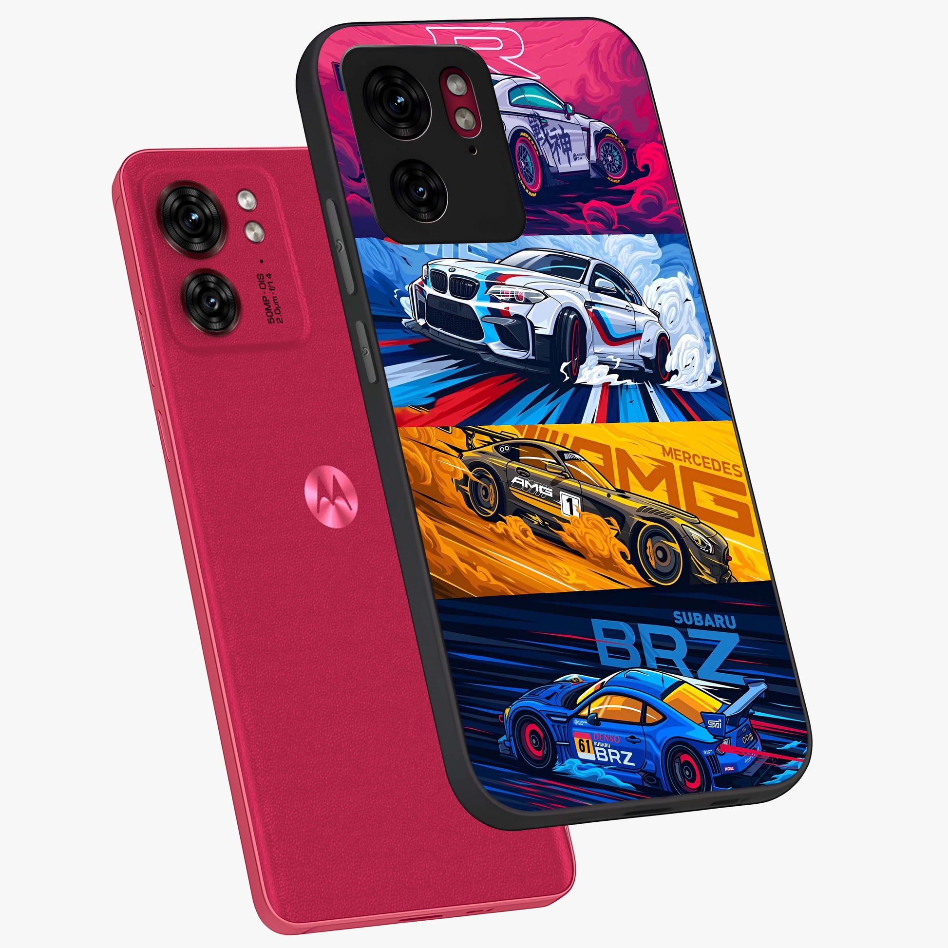JDM Sports Car Glass Case displayed in angled mockup highlighting sleek Japanese racing car design with automotive aesthetic.