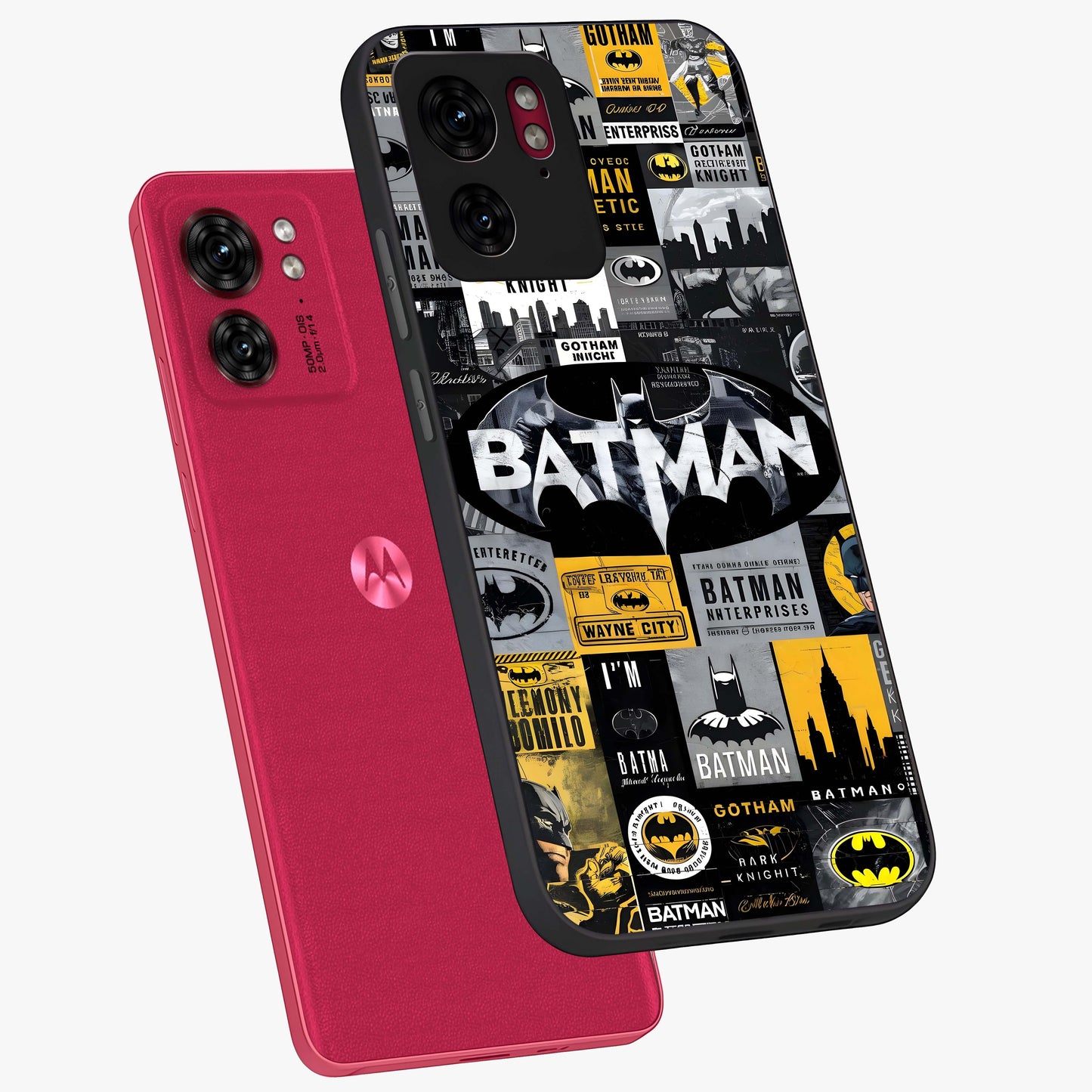 Knight Gotham Rise Glass Case displayed in angled mockup highlighting powerful knight silhouette design with dramatic aesthetic.