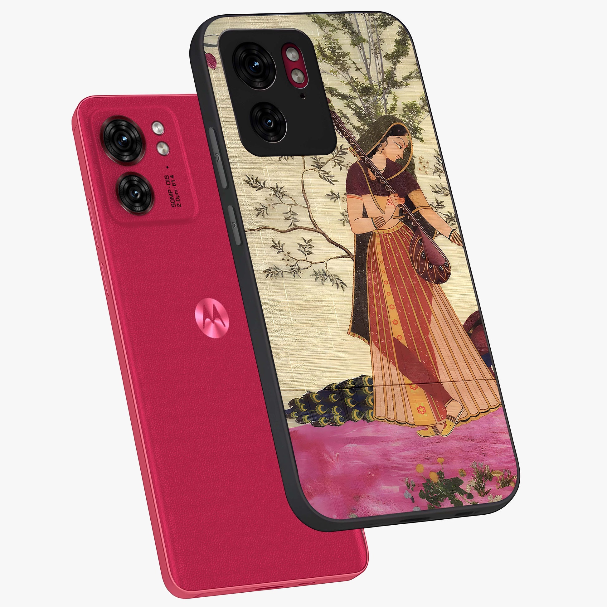 Lady With Veena Art Glass Case displayed in angled mockup highlighting graceful musical illustration with cultural artistic aesthetic.