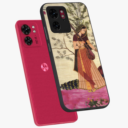 Lady With Veena Art Glass Case displayed in angled mockup highlighting graceful musical illustration with cultural artistic aesthetic.