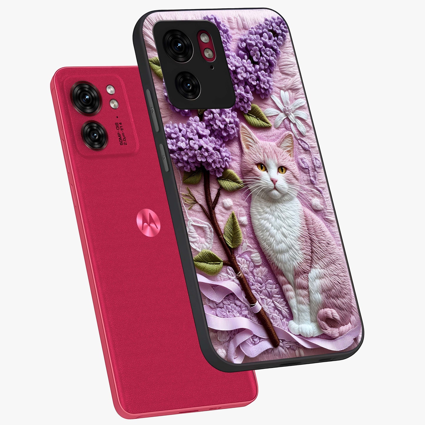 Lavender Cat Whimsy Glass Case displayed in angled mockup highlighting playful feline illustration with pastel lavender aesthetic.