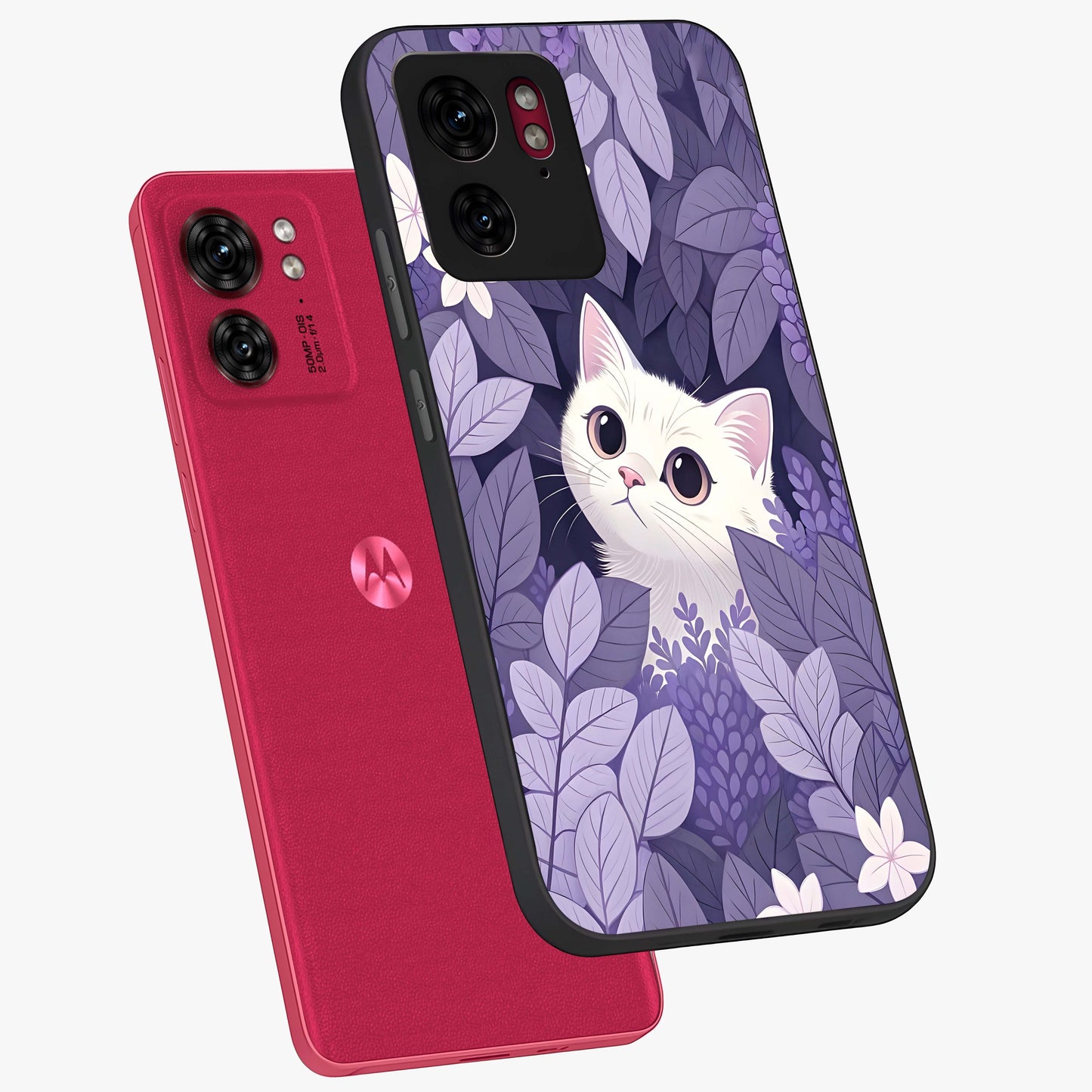 Lilac Hide Peek Cat Glass Case displayed in angled mockup highlighting playful feline illustration with lilac aesthetic design.