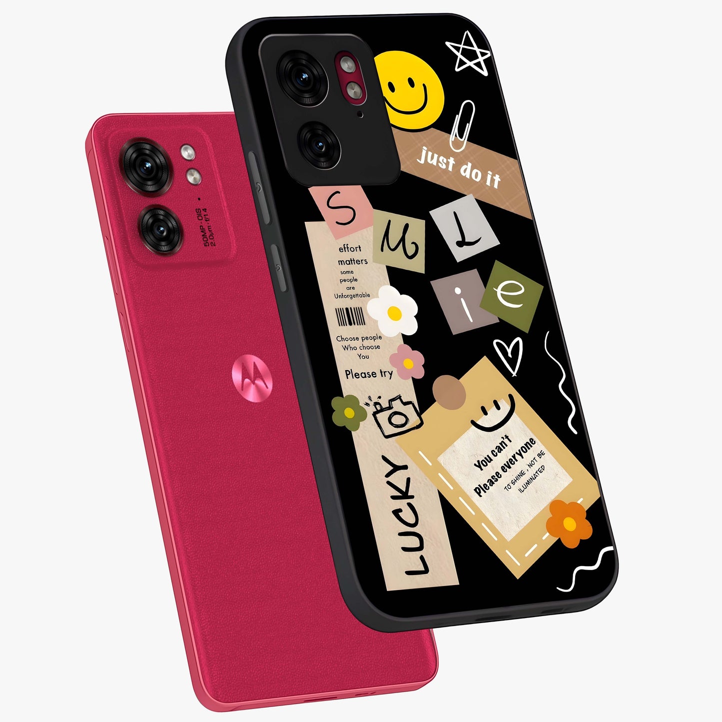 Lucky Aesthetic Collage Glass Case displayed in angled mockup highlighting stylish collage pattern with modern aesthetic vibe.