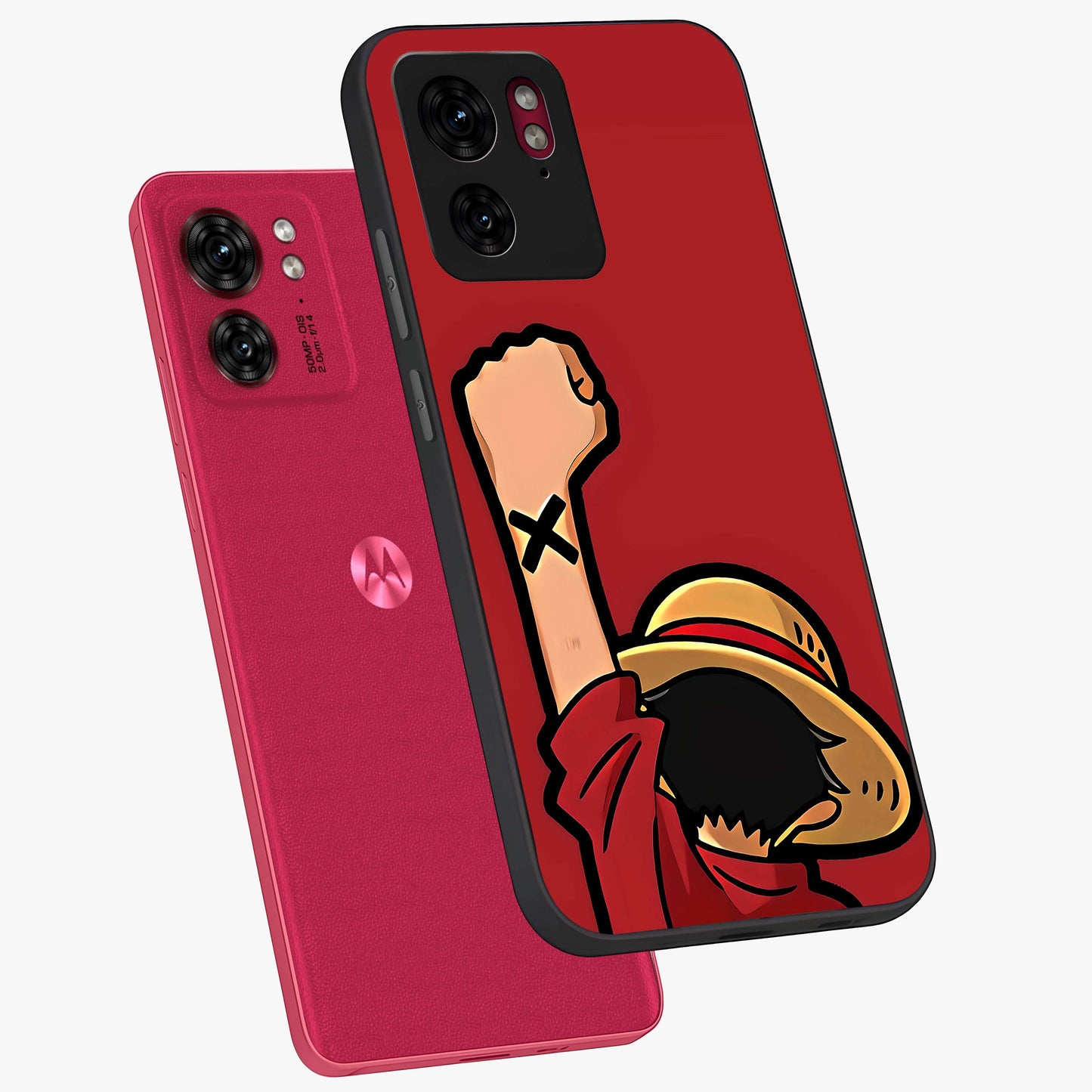 Luffy X Spirit Glass Case displayed in angled mockup highlighting powerful anime design with energetic action aesthetic.