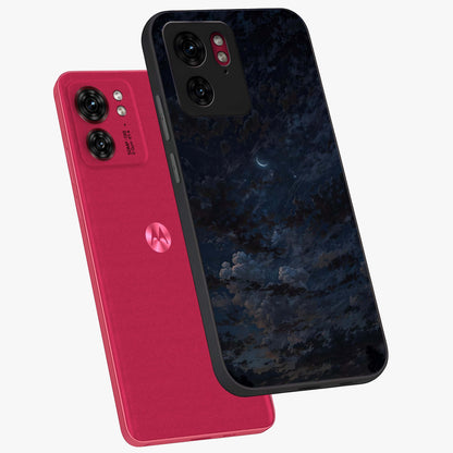 Lunar Veil Silence Glass Case displayed in angled mockup highlighting soft lunar design with peaceful celestial aesthetic.